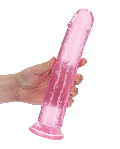 Shop Shots RealRock Crystal Clear 9" Straight Dildo w/Suction Cup - Pink