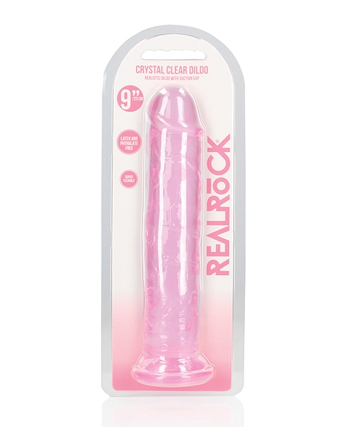 Shop Shots RealRock Crystal Clear 9" Straight Dildo w/Suction Cup - Pink online