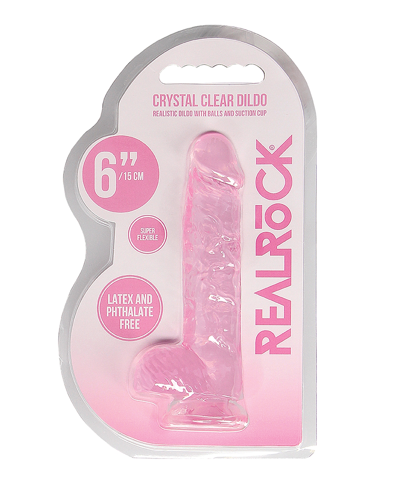 Shop Shots RealRock Realistic Crystal Clear 6" Dildo w/Balls - Pink online