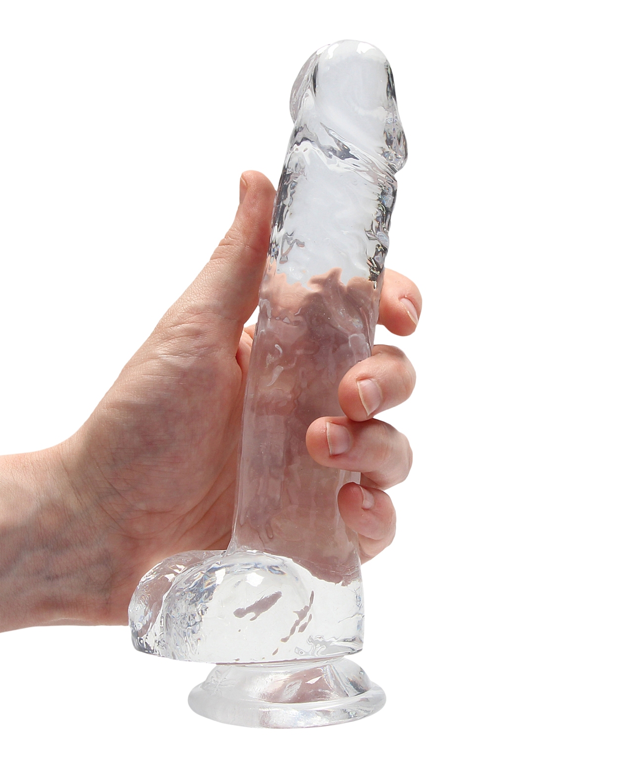Shop Shots RealRock Realistic Crystal Clear 8" Dildo w/Balls - Transparent Clear