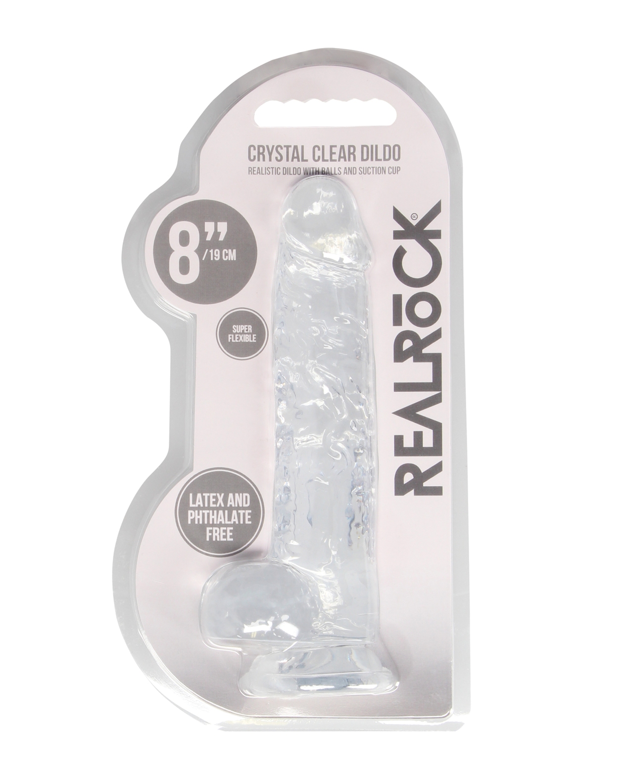 Shop Shots RealRock Realistic Crystal Clear 8" Dildo w/Balls - Transparent Clear online