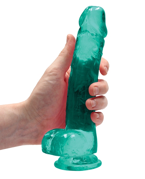 Shop Shots RealRock Realistic Crystal Clear 8" Dildo w/Balls - Turquoise