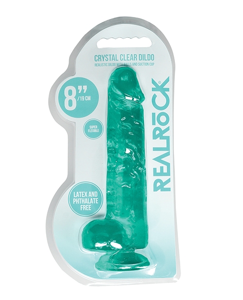 Shop Shots RealRock Realistic Crystal Clear 8" Dildo w/Balls - Turquoise online