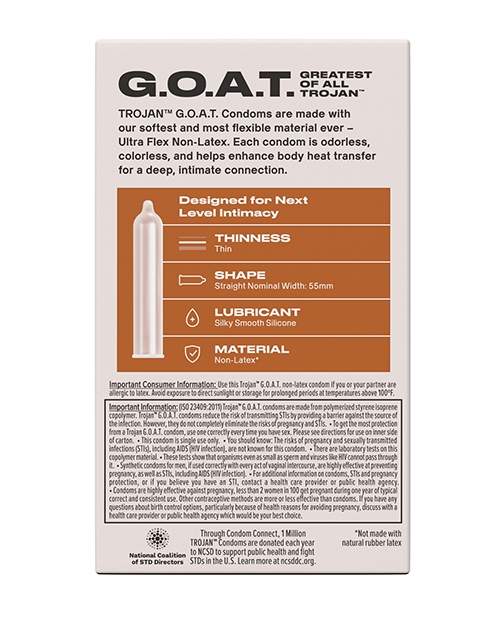 Order Trojan G.O.A.T. Non-Latex Lubricated Condoms - Box of 10 online