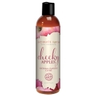 Bottle of  Water Based Lube Intimate Earth showing clean, lightweight formula