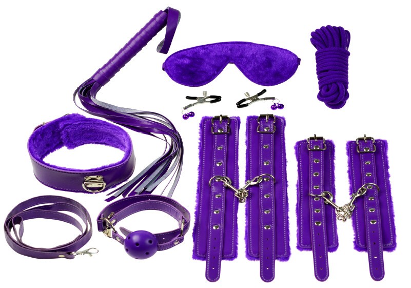 Everything Bondage 12Pc Kit Purple luxury blindfold for adult sensory play