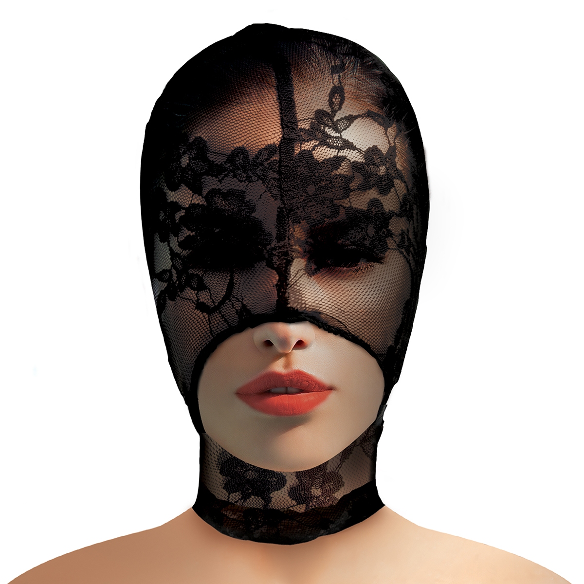 Lace Seduction Bondage Hood luxury blindfold for adult sensory play