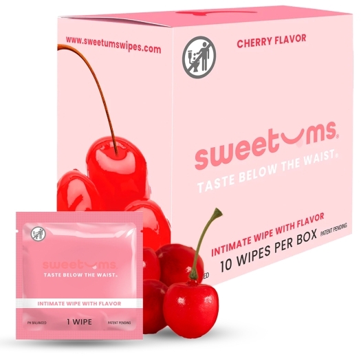 Sweetums Intimate Wipes Cherry Flavor intimate cleansers and personal cleansing care by Sweetums.