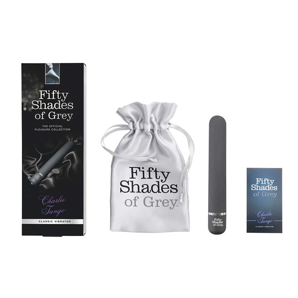Fifty Shades of Grey vibrator 50 Shades Charlie Tango SlimlineVibr Blk shown in hand for scale