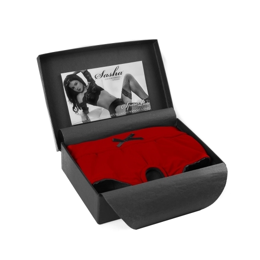 Best SpareParts Sasha Harness Red/Black Nylon - 2X dildo panties made by SpareParts HardWear on sale at herVibrators.com