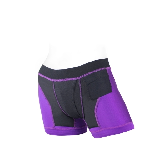 This version of the Small Tomboii Purple Black Nylon demonstrates premium materials chosen for durability, comfort, and intimate versatility