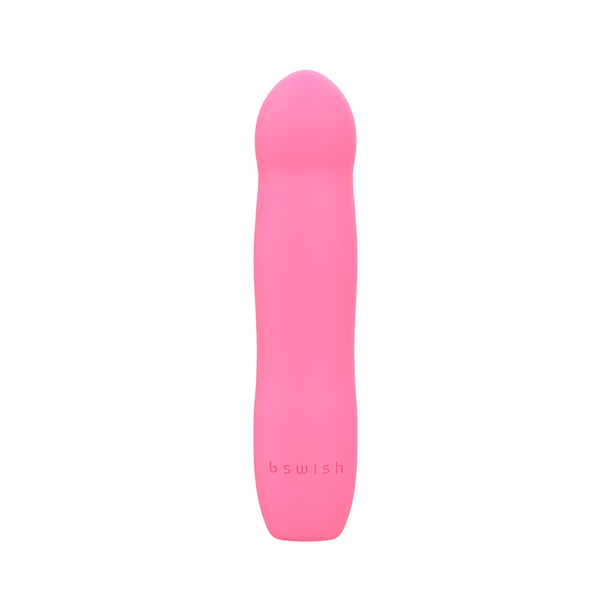 Pink B Swish vibrator Bdesired Infinite Deluxe LE- Flamingo shown in hand for scale