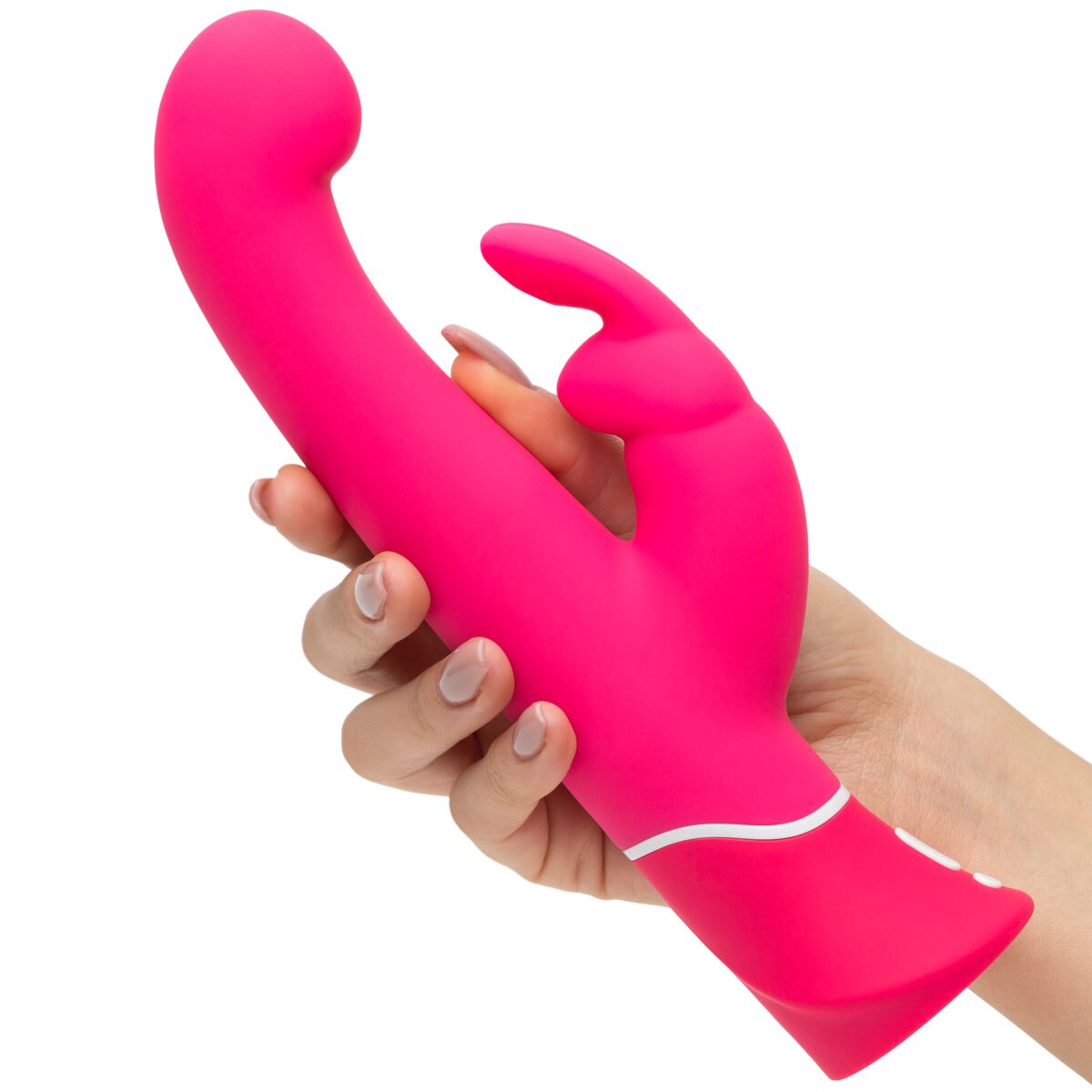 Close-up of the Pink Happy Rabbit vibrator for texture detail