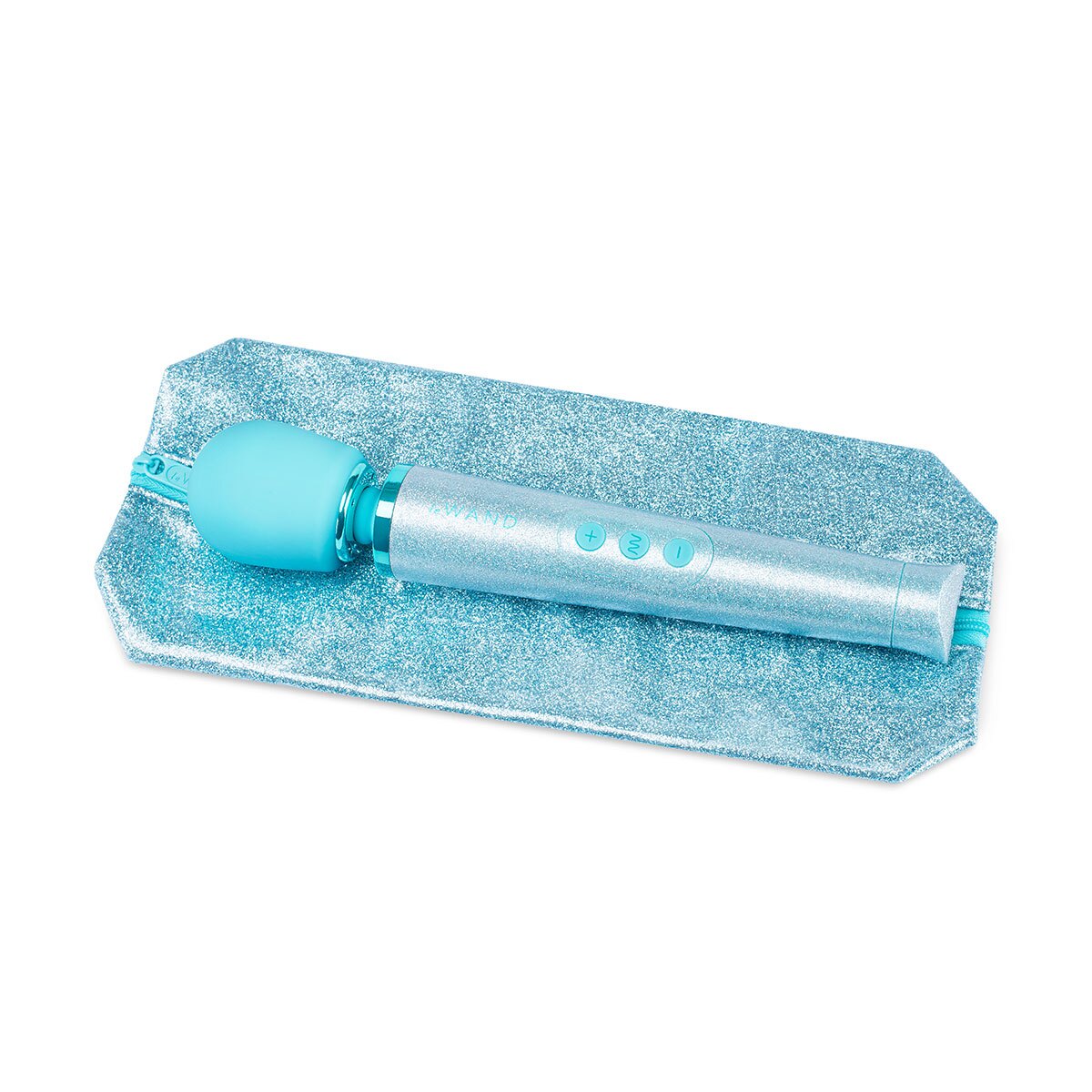 Angled view of the Blue Le Wand vibrator designed for intimate use