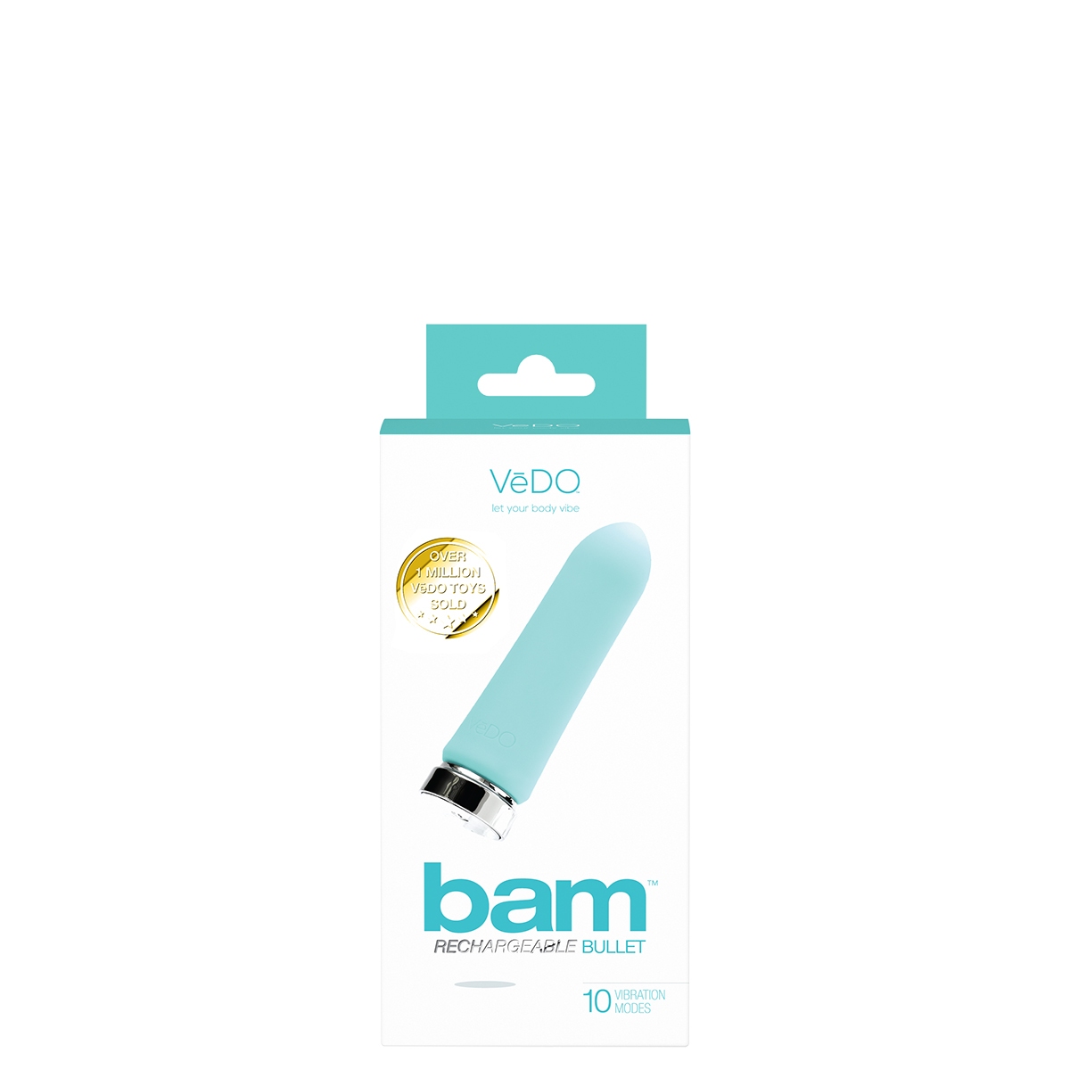 Angled view of the Turquoise VeDO vibrator designed for intimate use