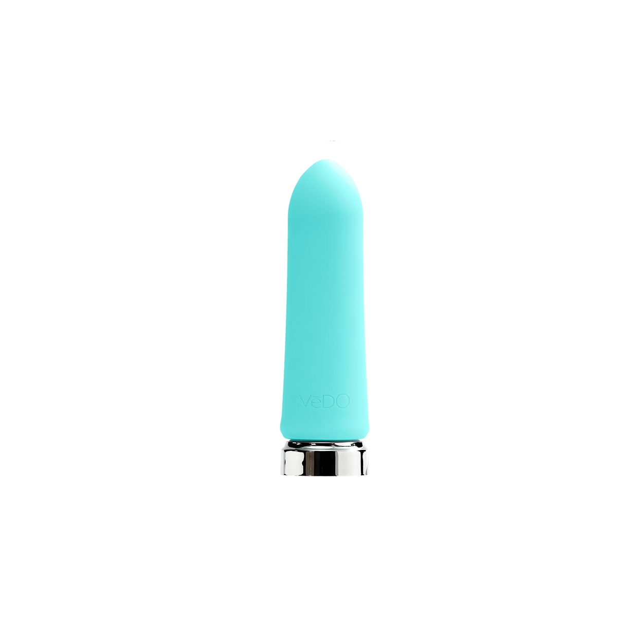 Turquoise VeDO vibrator Bam shown in hand for scale