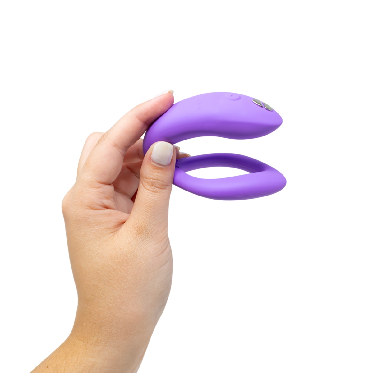 Angled view of the Purple We-Vibe vibrator designed for intimate use