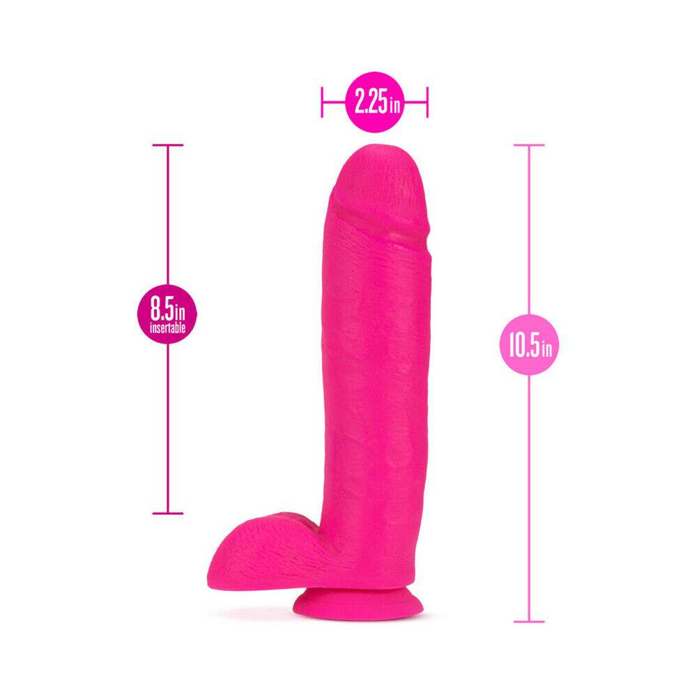 10 inch Dildo by Blush in Hot Pink Magenta Fuchsia displayed for pegging Him or Her