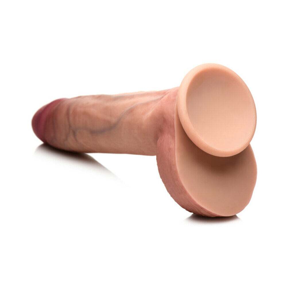 10 inch Dildo by Curve Novelties in Vanilla Ivory Beige displayed for pegging Him or Her