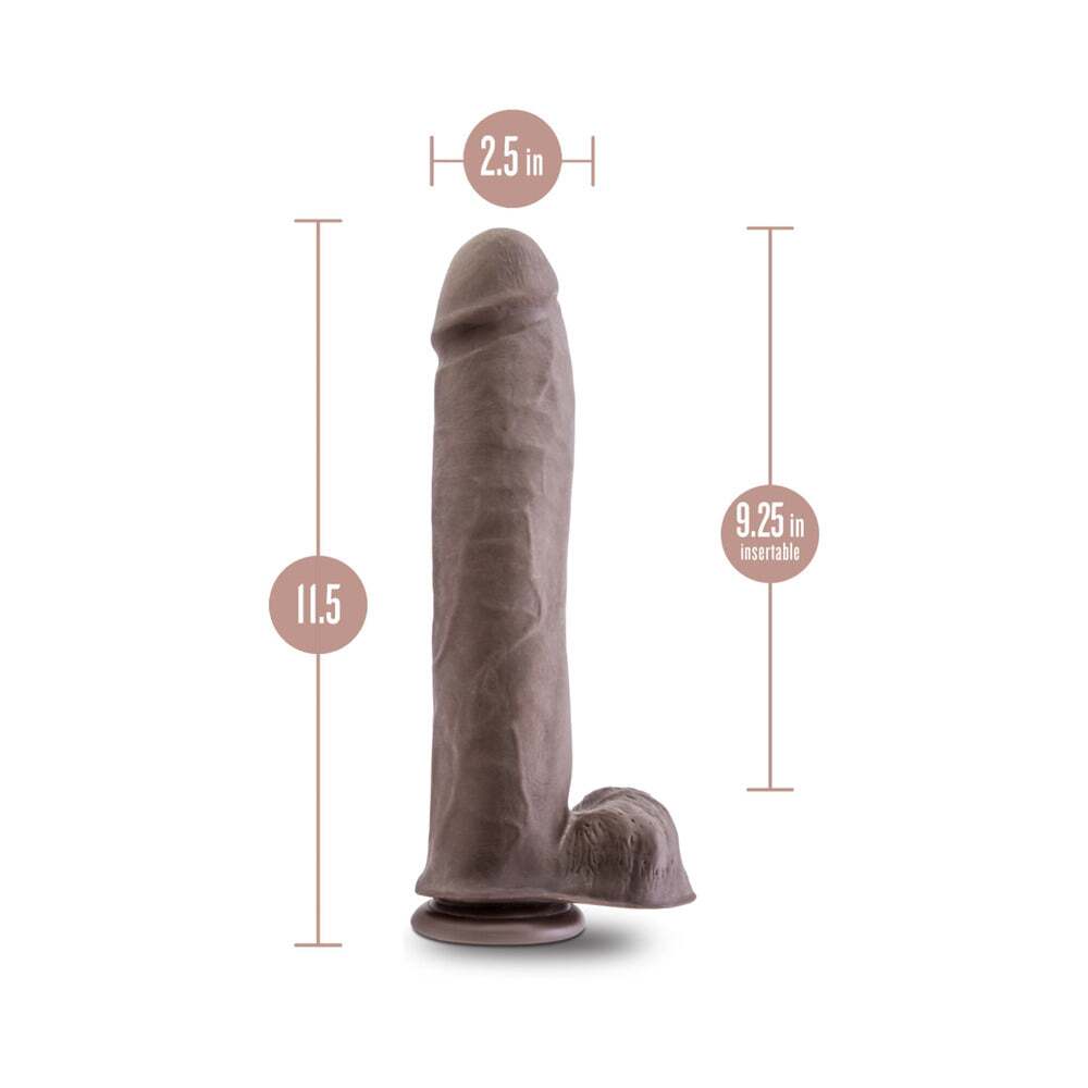 11.5 inch Dildo by Blush in Dark Brown displayed for pegging Him or Her