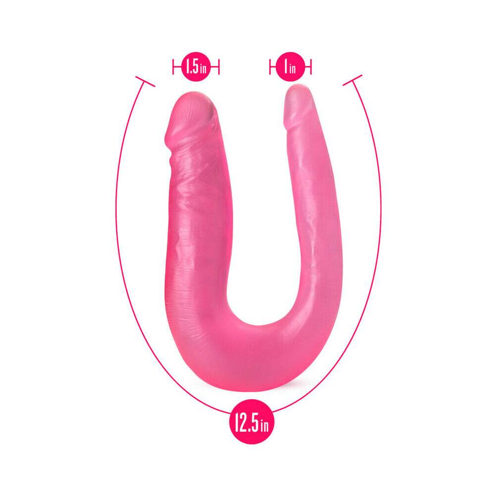 12.5 inch Dildo by Blush in Hot Pink Magenta Fuchsia shown for pegging Her or Him