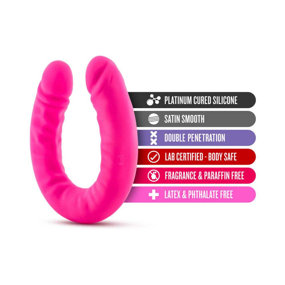 18 inch Dildo by Blush in Hot Pink Magenta Fuchsia shown for pegging Her or Him
