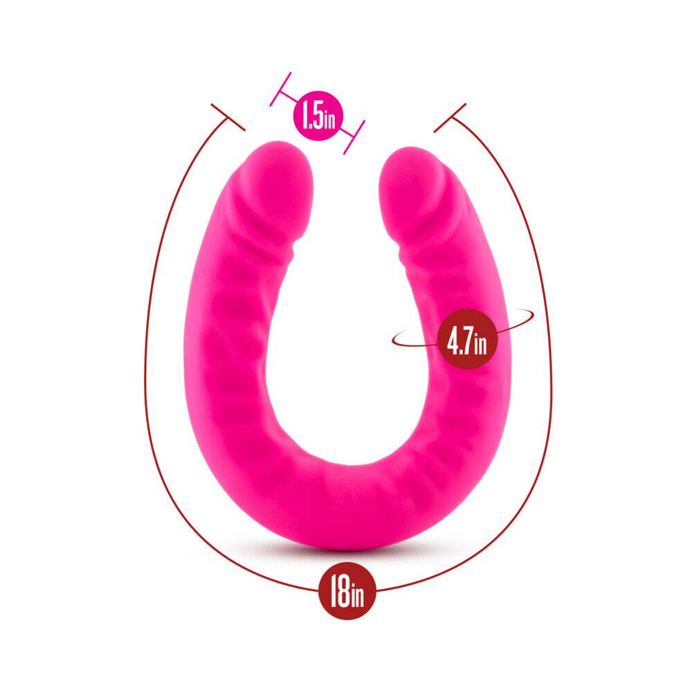 18 inch Dildo by Blush in Hot Pink Magenta Fuchsia displayed for pegging Him or Her
