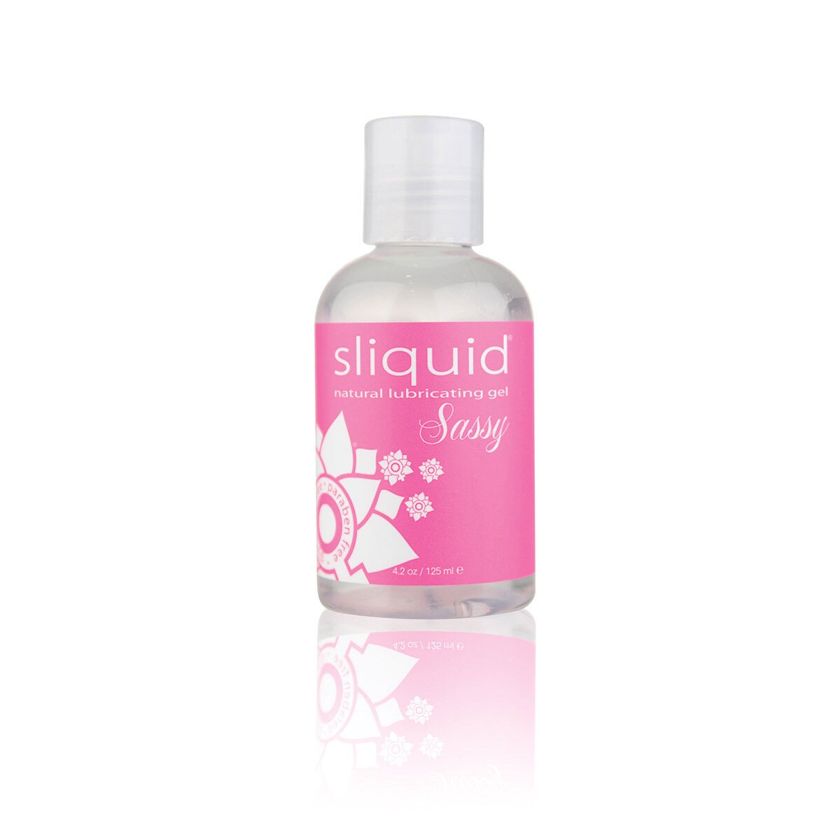Bottle of 4.2 oz Water Based Lube Sliquid showing clean, lightweight formula