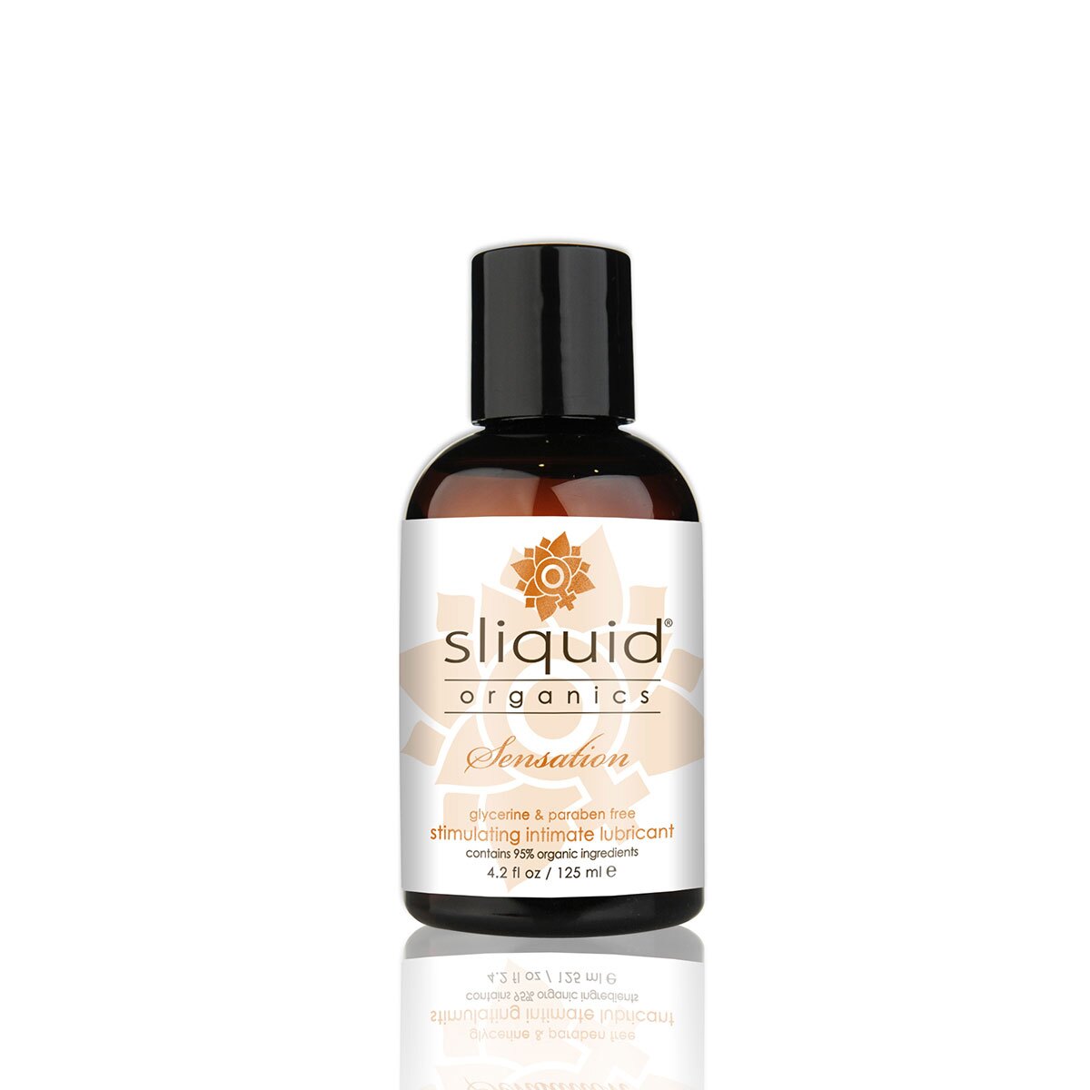 Bottle of 4.2 oz Water Based Lube Sliquid showing clean, lightweight formula