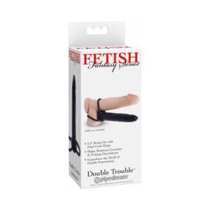 5.5 inch Dildo Pipedream Black Fetish Fantasy Series Double Trouble Dual Cockring Strap On With