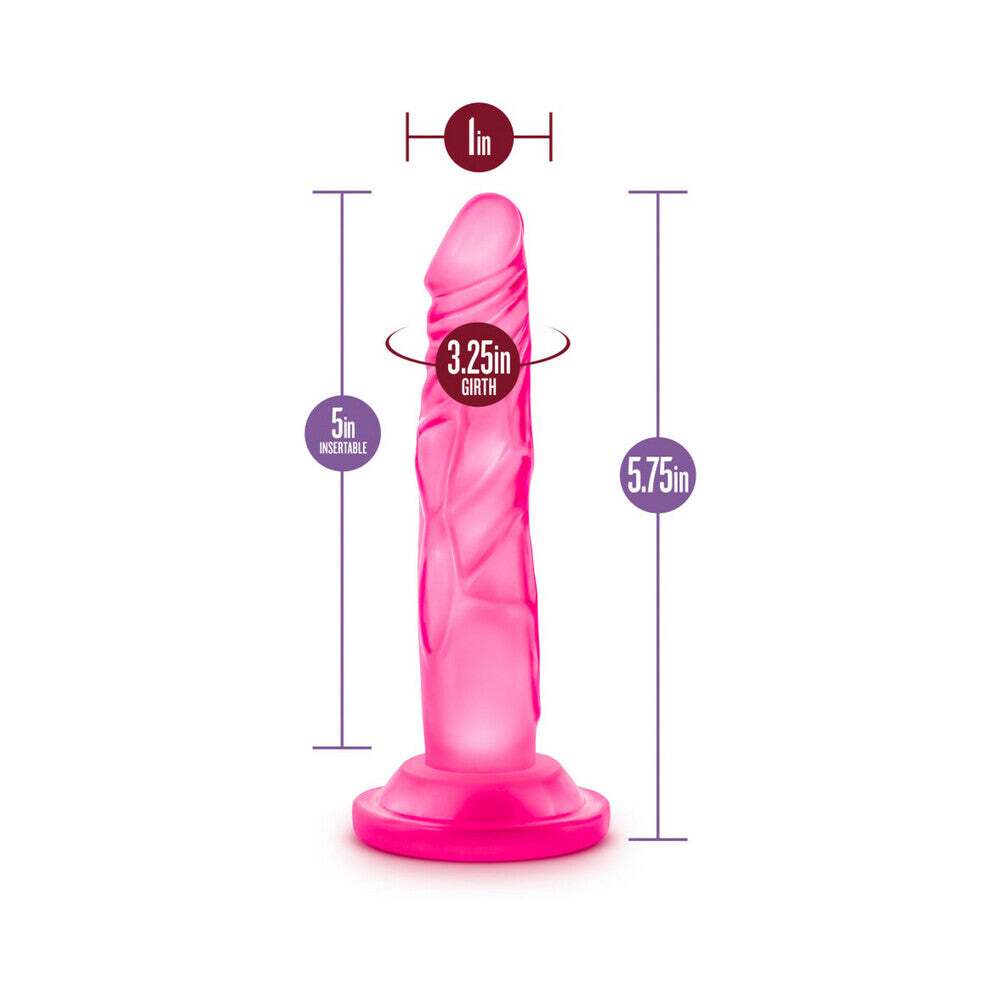5 inch Dildo by Blush in Hot Pink Magenta Fuchsia displayed for pegging Him or Her