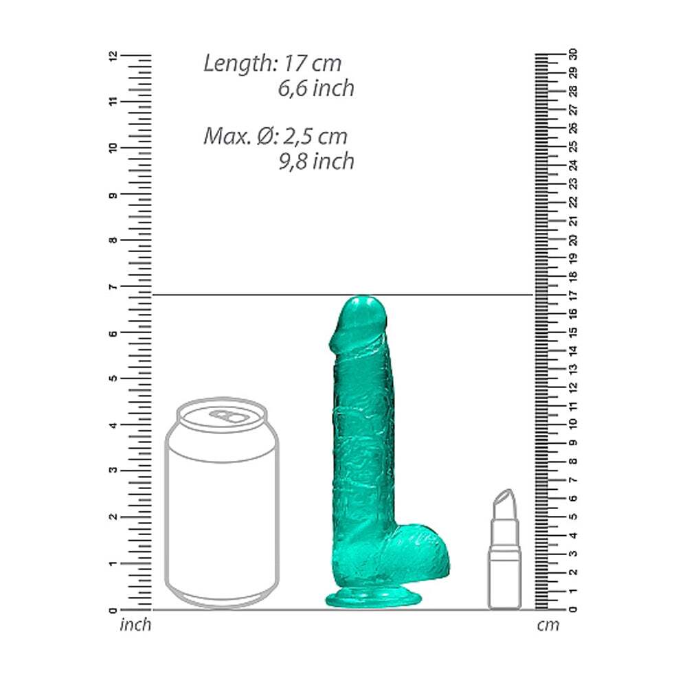 6 inch Dildo by Shots in Teal Turquoise Aqua displayed for pegging Him or Her