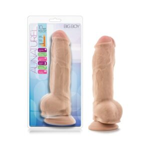 10 inch Dildo Blush Vanilla Ivory Beige Au Naturel Big Boy Posable Dual Density with Balls Beige