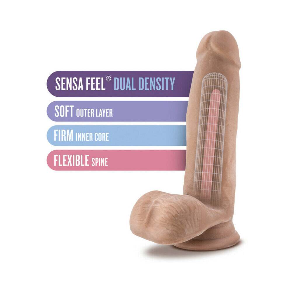 7 inch Dildo by Blush in Tan Light Brown Mocha displayed for pegging Him or Her