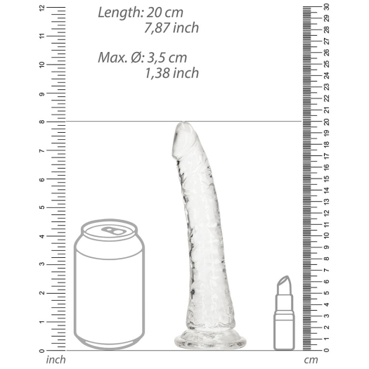 7 inch Dildo by Shots in Clear displayed for pegging Him or Her