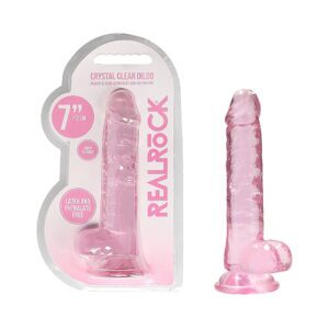 7 inch Dildo Shots Light Pink RealRock Crystal Realistic With Balls and Suction Cup