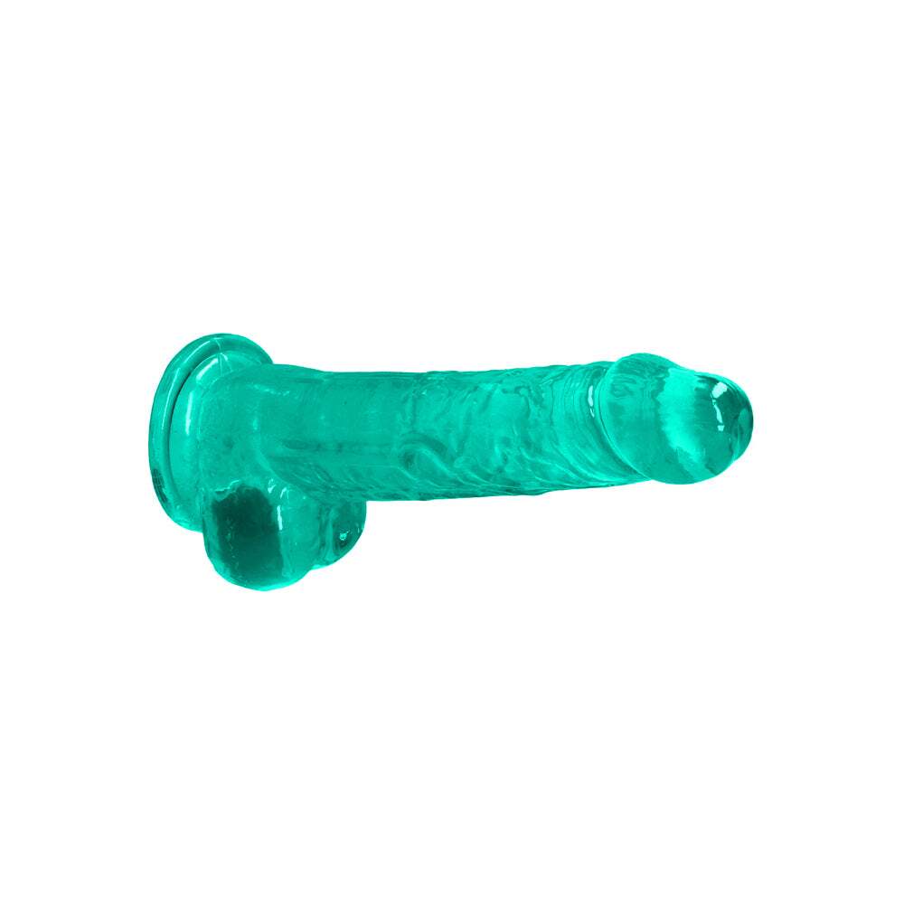 8 inch Dildo by Shots in Teal Turquoise Aqua shown for pegging Her or Him