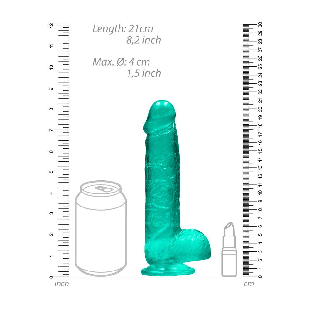 8 inch Dildo by Shots in Teal Turquoise Aqua displayed for pegging Him or Her
