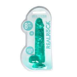 8 inch Dildo Shots Teal Turquoise Aqua RealRock Crystal Realistic With Balls and Suction Cup Turquoise