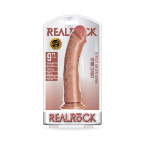 9 inch Dildo Shots Tan Light Brown Mocha RealRock Realistic Curved With Suction Cup
