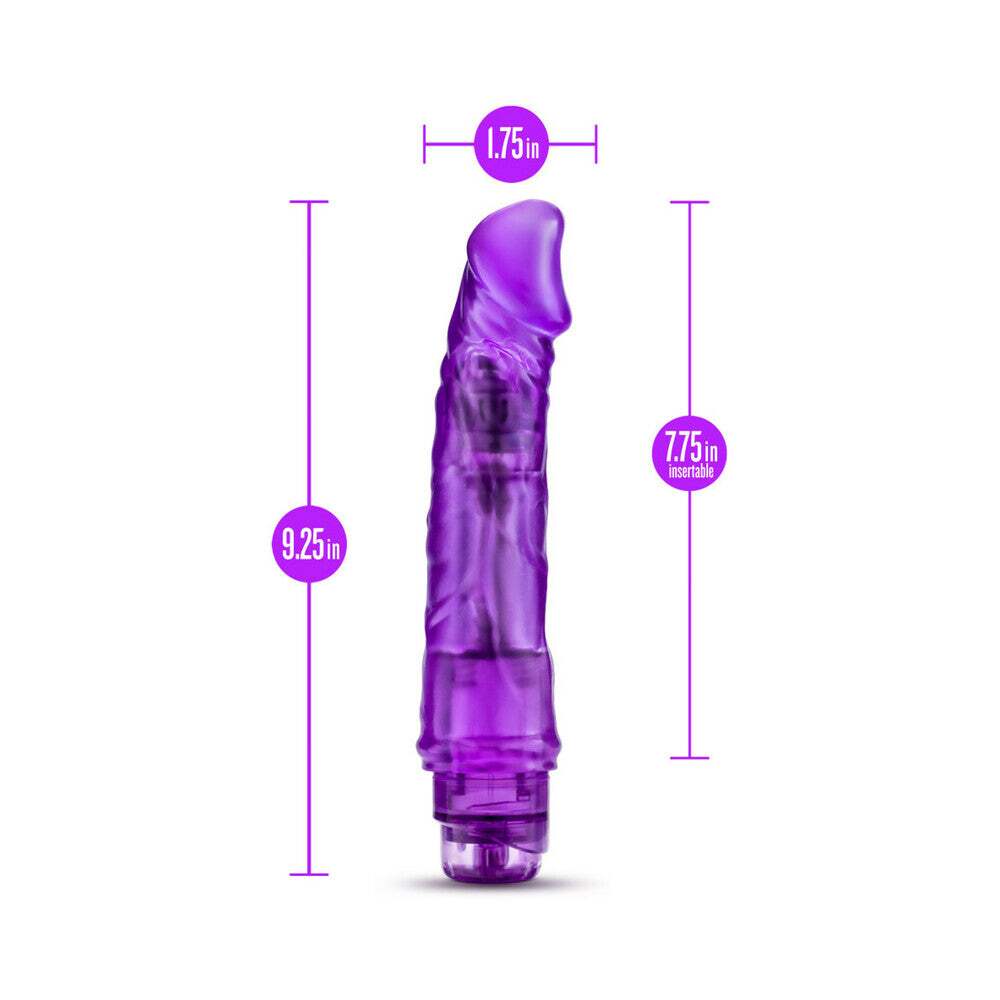 9.25 inch Dildo by Blush in Purple displayed for pegging Him or Her