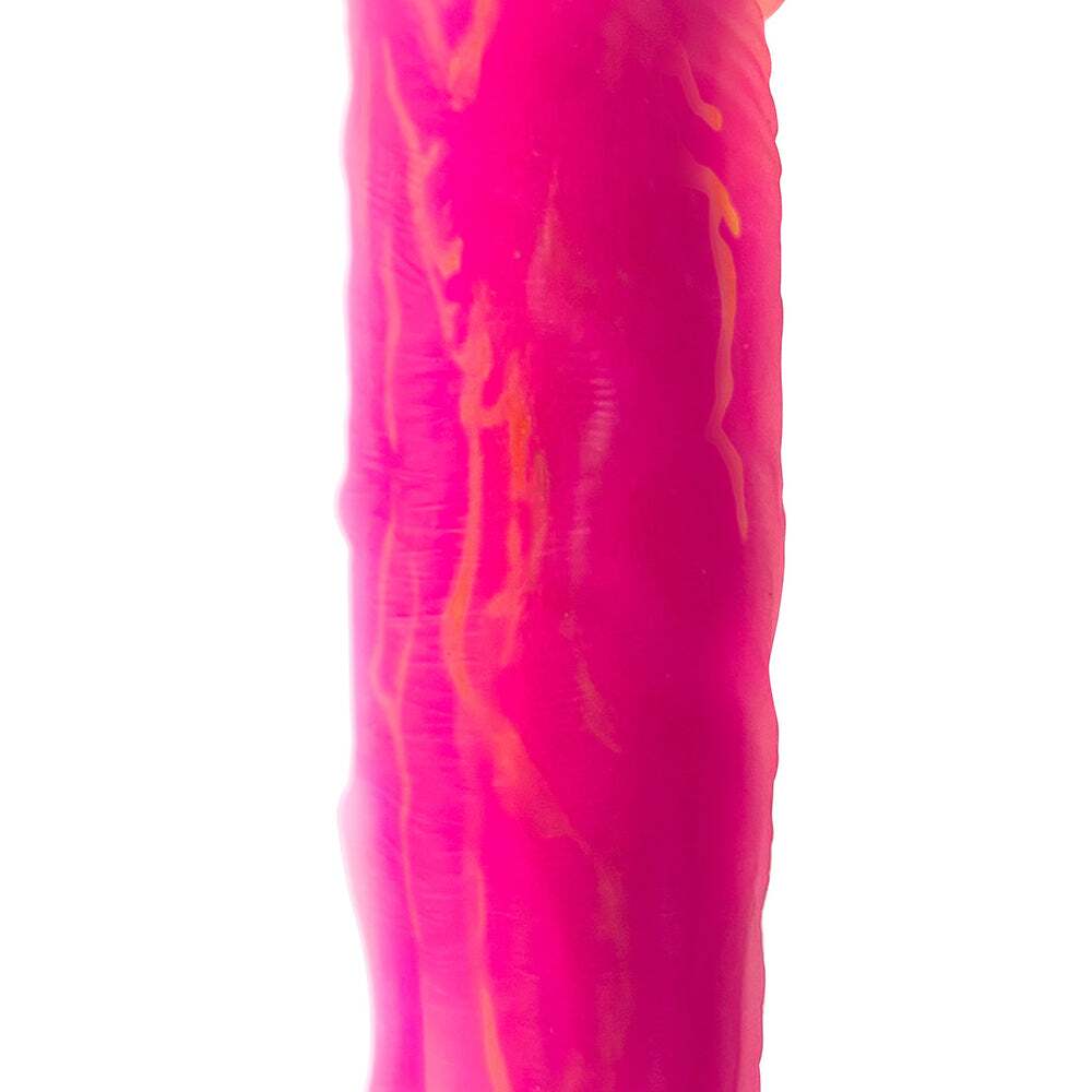 Dildo by Adam & Eve in Hot Pink Magenta Fuchsia shown for pegging Her or Him