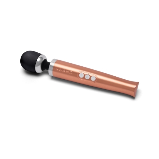 Angled view of the Rose Gold Le Wand vibrator designed for intimate use