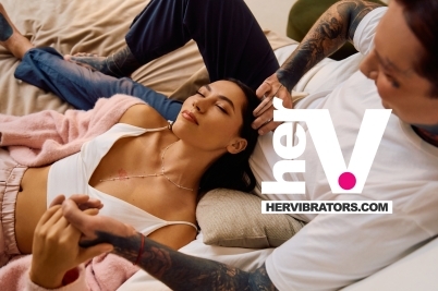 Couple relaxing together during an intimate moment, representing the comfort and connection supported by anal arousal lube from HerVibrators.com