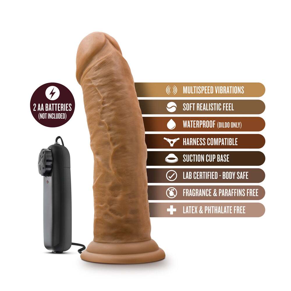 8 inch Dildo by Blush in Tan Light Brown Mocha displayed for pegging Him or Her