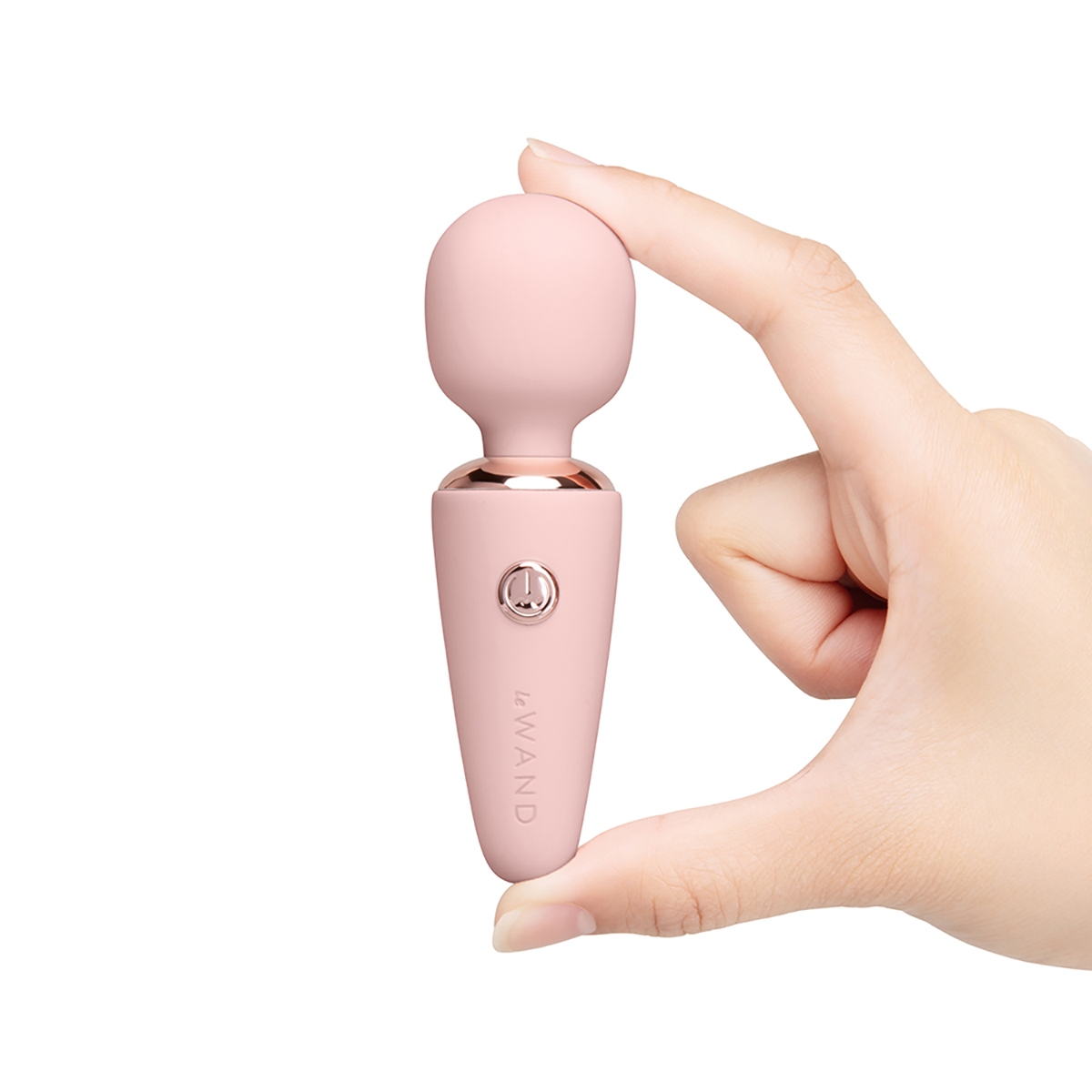 Angled view of the Rose Gold Le Wand vibrator designed for intimate use