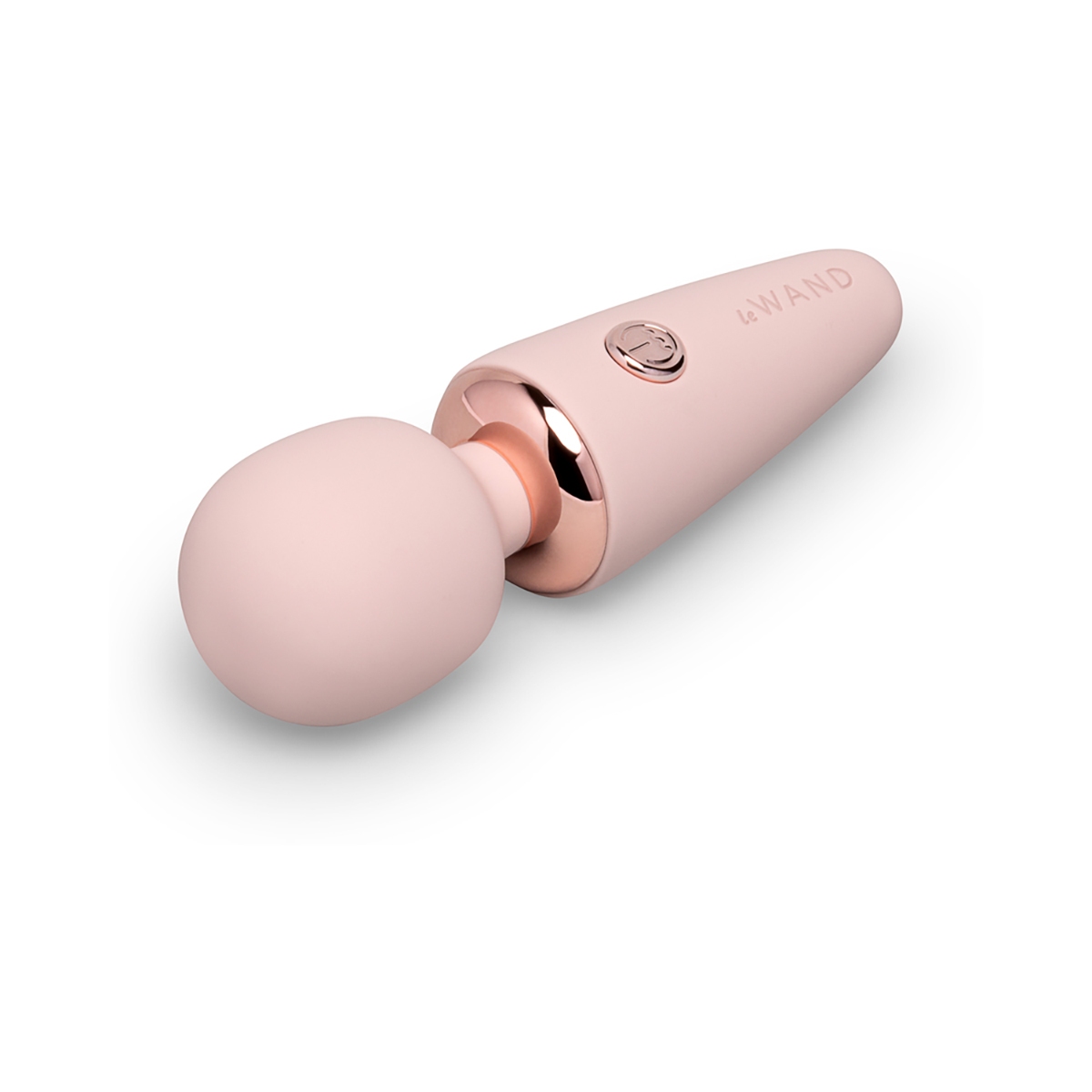 Rose Gold Le Wand vibrator Mini Micro Rose shown in hand for scale